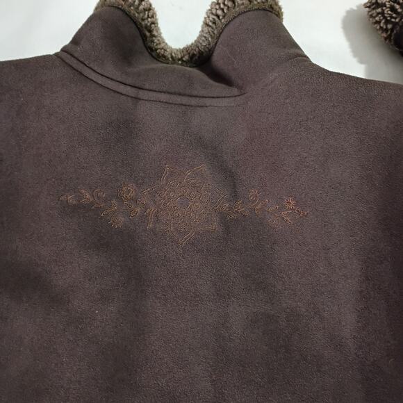 L.L.Bean Women's Med Brown Faux Suede Sherpa Lined Embellished Jacket Easy Care - Picture 13 of 16